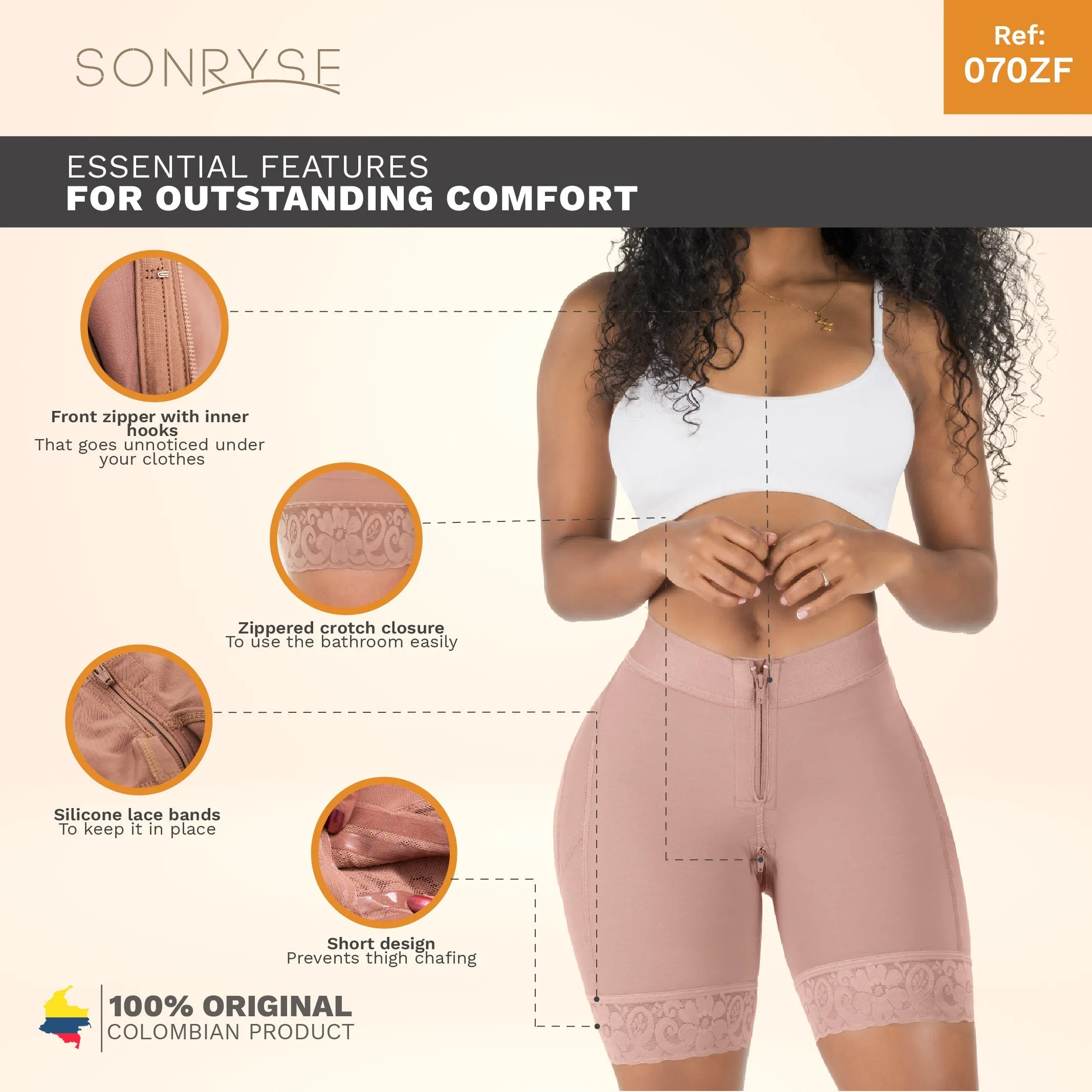 SONRYSE 070ZF Bum Lift Control Shapewear Shorts For Daily Use