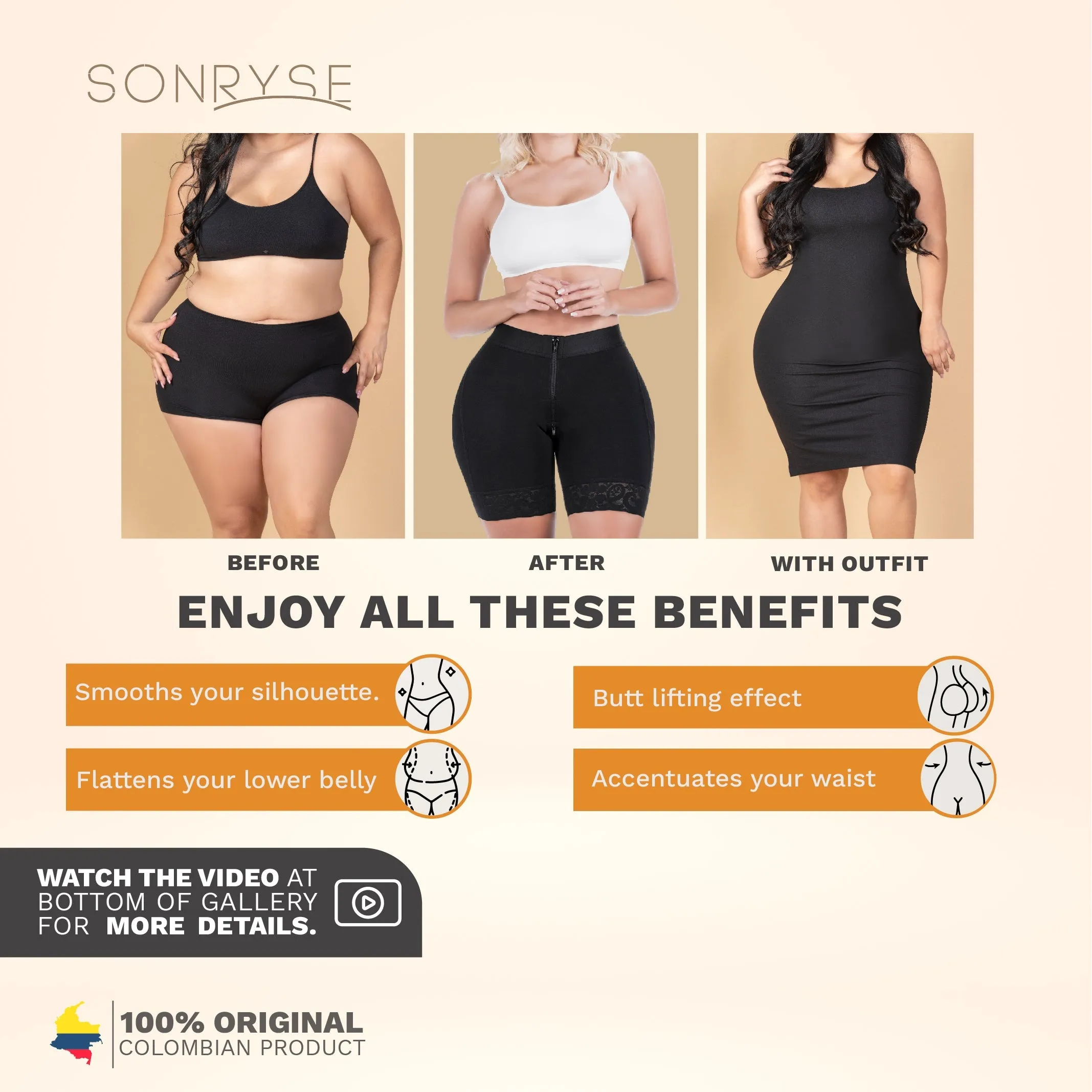 SONRYSE 070ZF Bum Lift Control Shapewear Shorts For Daily Use