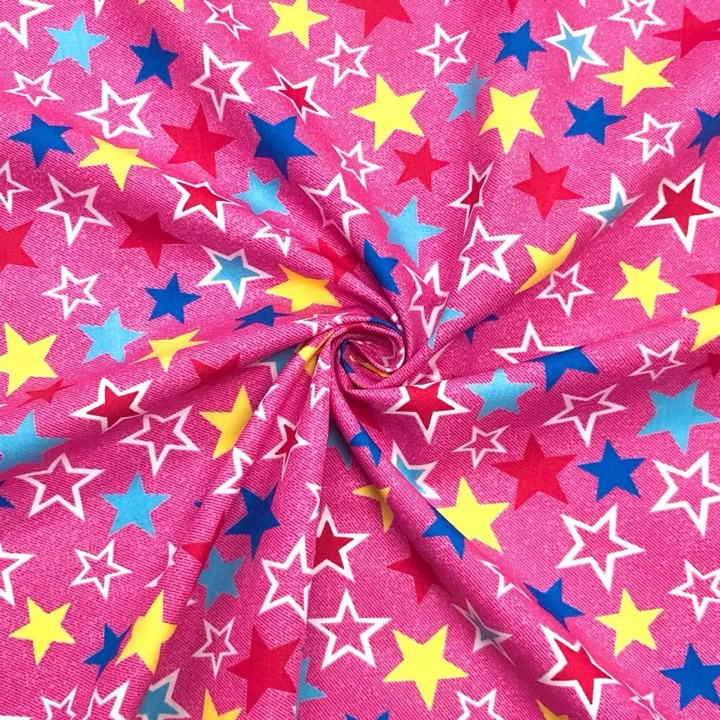Stars on Denim Look Rose & Hubble Cotton Poplin Fabric