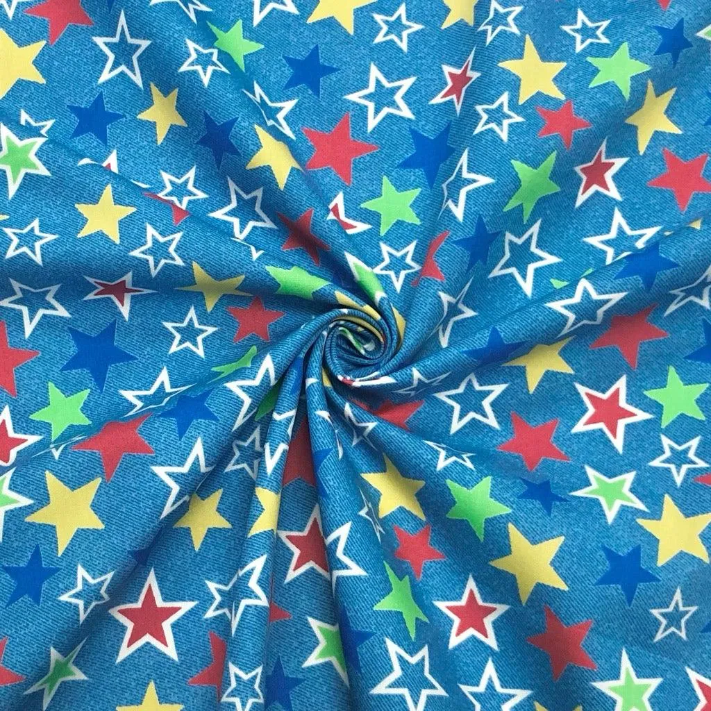 Stars on Denim Look Rose & Hubble Cotton Poplin Fabric
