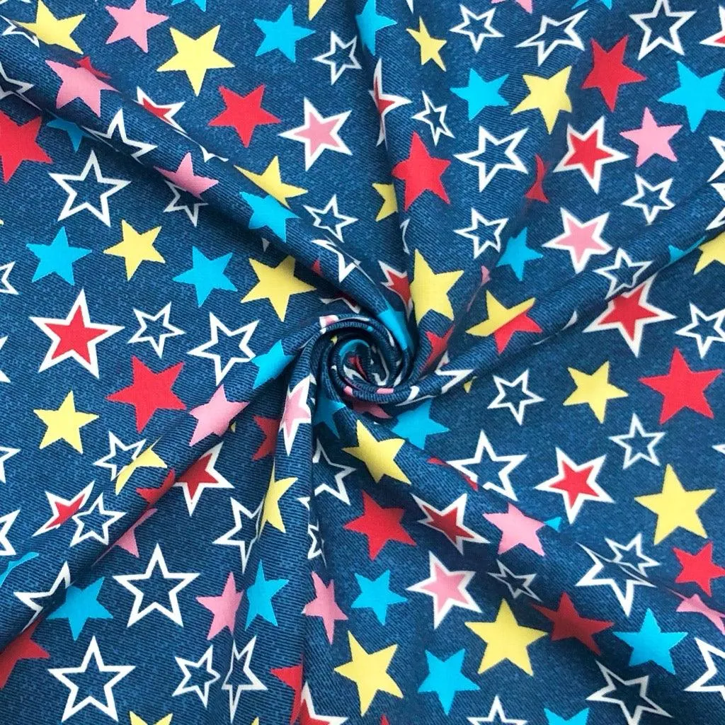 Stars on Denim Look Rose & Hubble Cotton Poplin Fabric