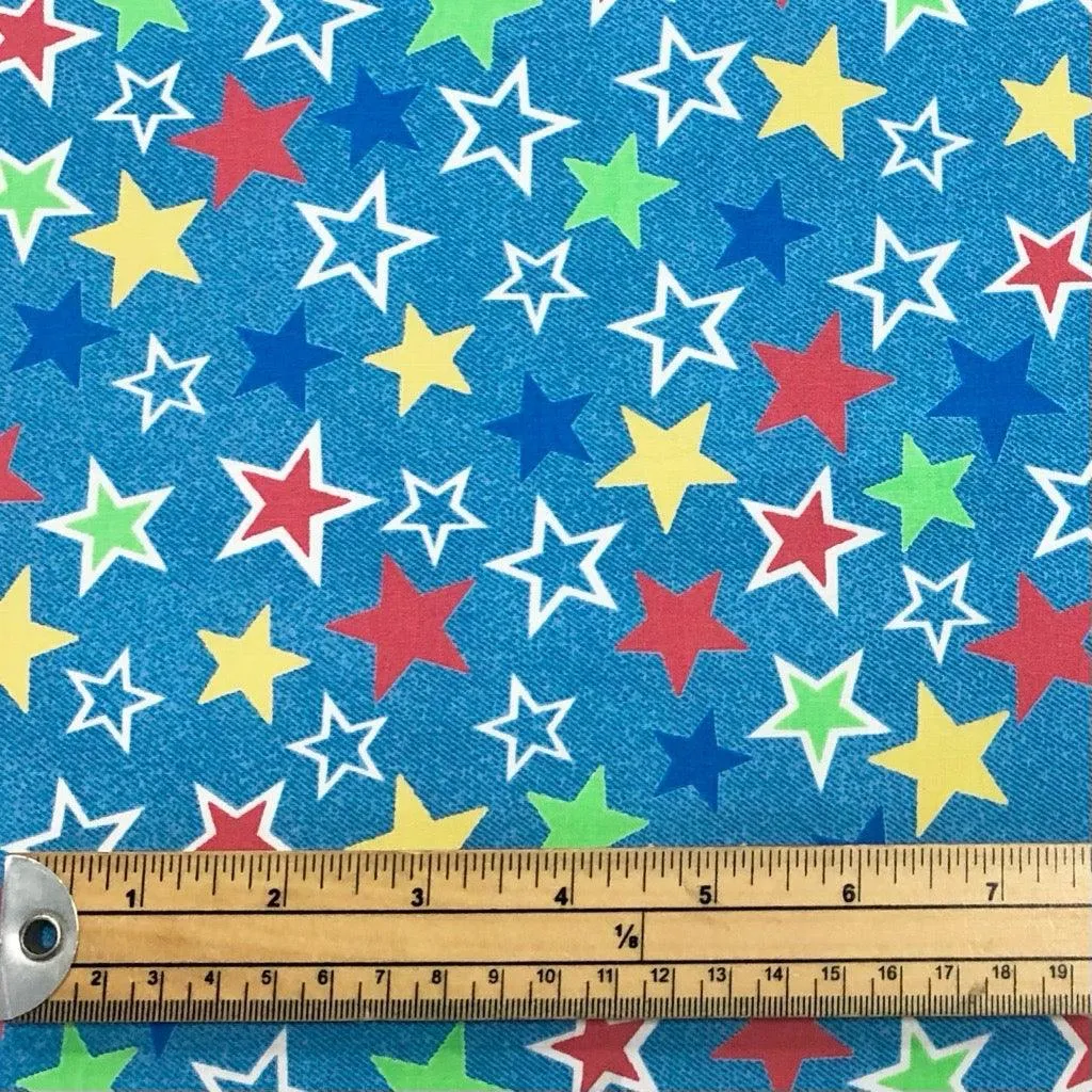 Stars on Denim Look Rose & Hubble Cotton Poplin Fabric