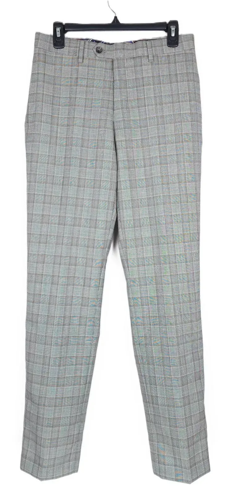 Tallia Men's Slim Fit Plaid Wool Suit Dress Pants Grey / Brown 32 x 30