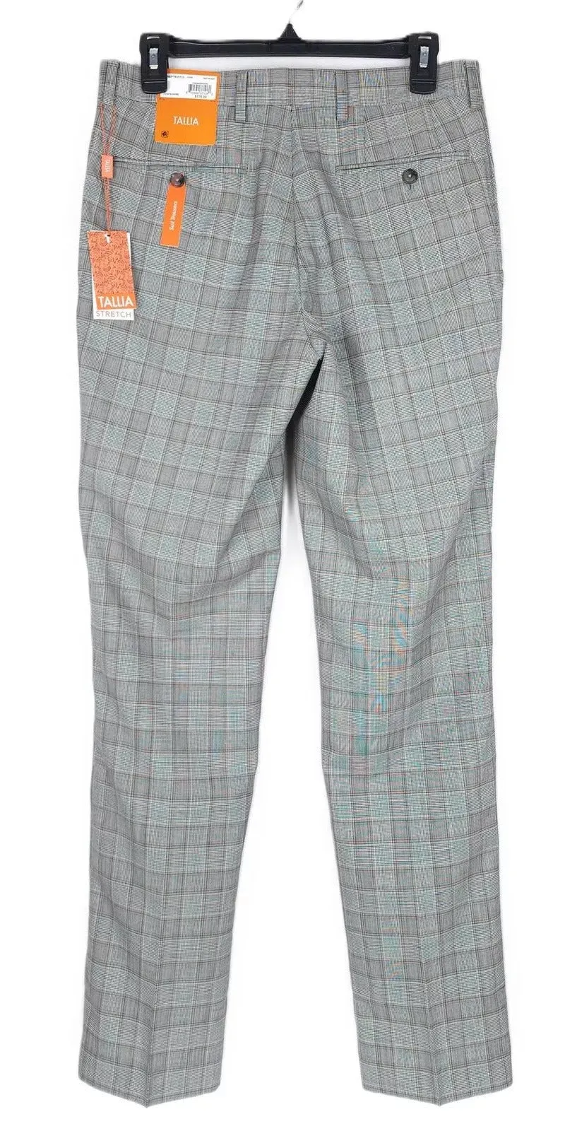 Tallia Men's Slim Fit Plaid Wool Suit Dress Pants Grey / Brown 32 x 30