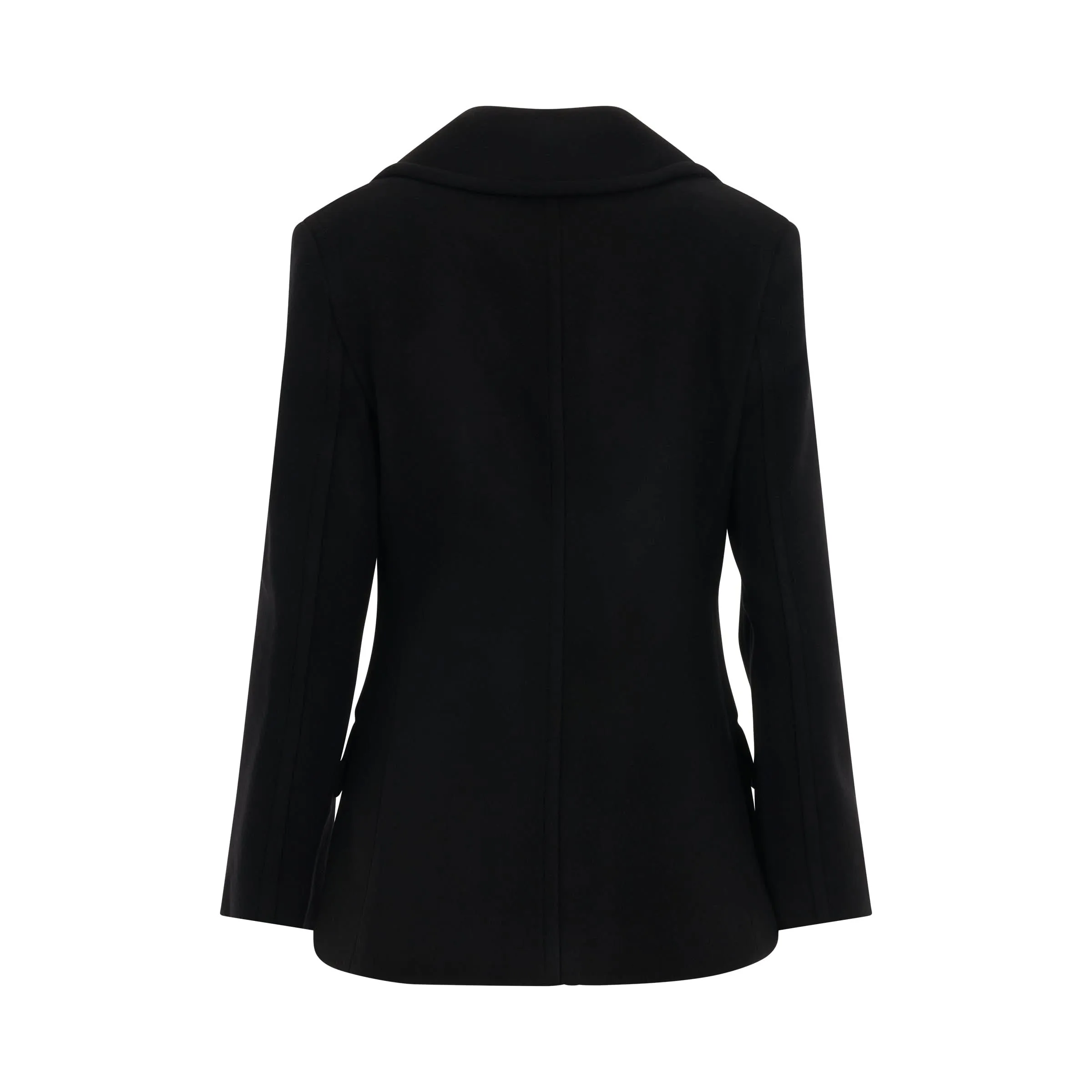 U-Lock Buckle Quilted Wool Peacoat in Black