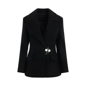 U-Lock Buckle Quilted Wool Peacoat in Black