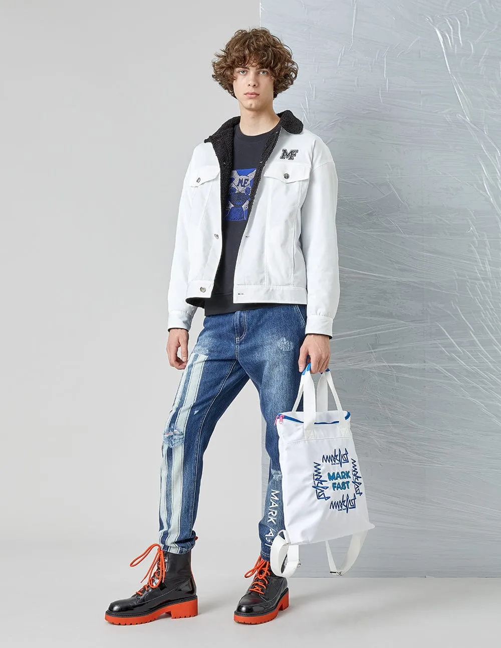 Unisex White Embroidered Casual Jacket