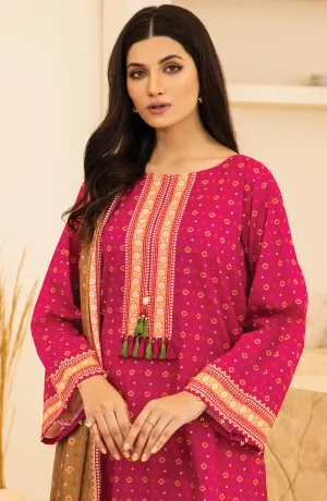 Unstitched 2 Piece Printed Khaddar Shirt and Acrylic Shawl Dupatta (NRDS-349/U PINK)