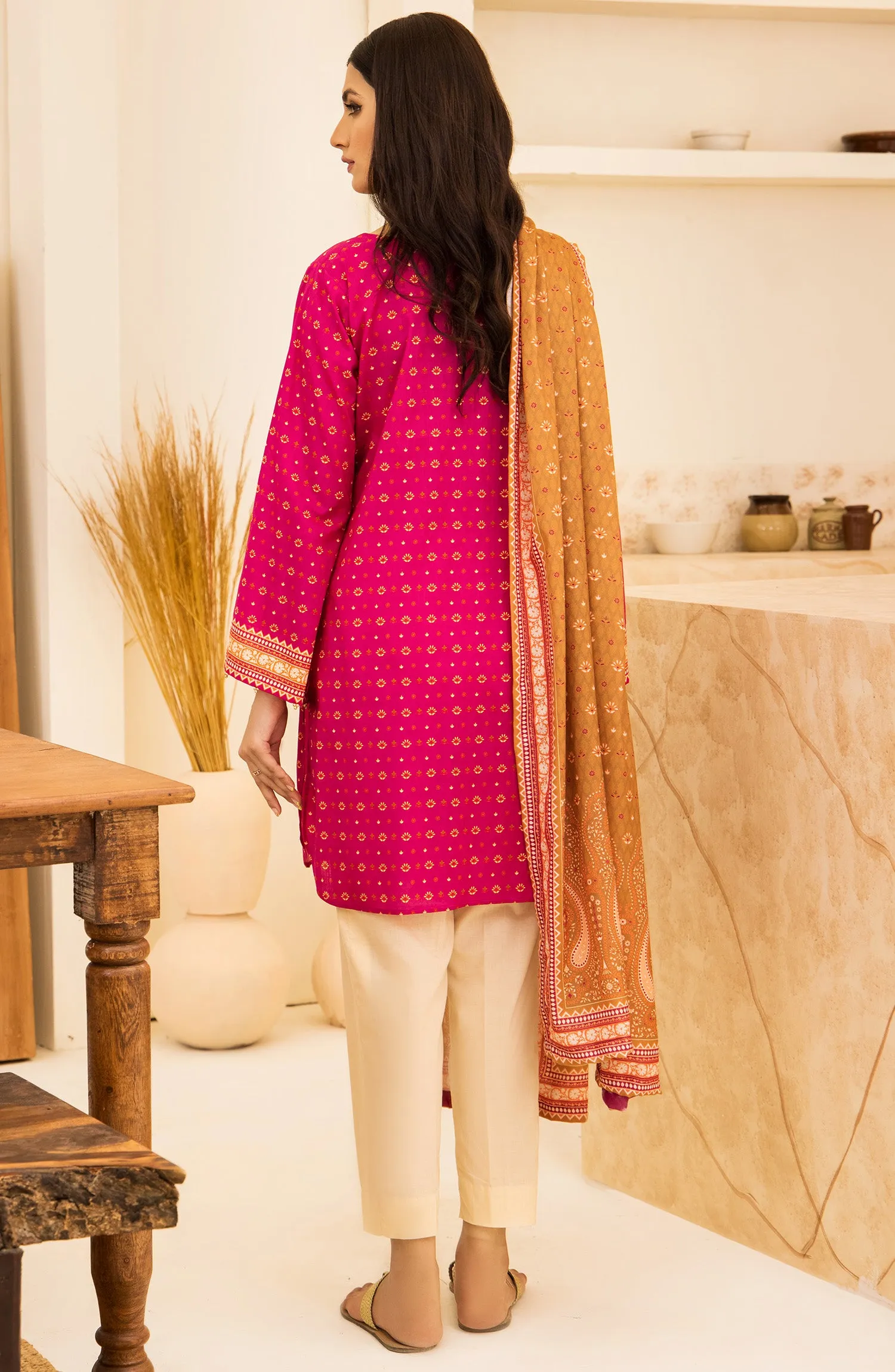 Unstitched 2 Piece Printed Khaddar Shirt and Acrylic Shawl Dupatta (NRDS-349/U PINK)