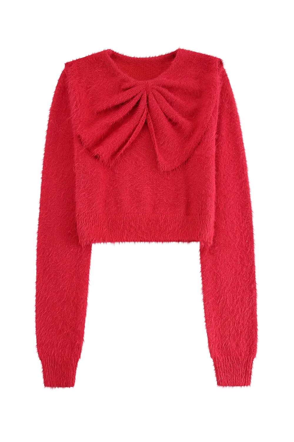 'Velma' Bow Long Sleeved Knitted Short Sweater (2 Colors)