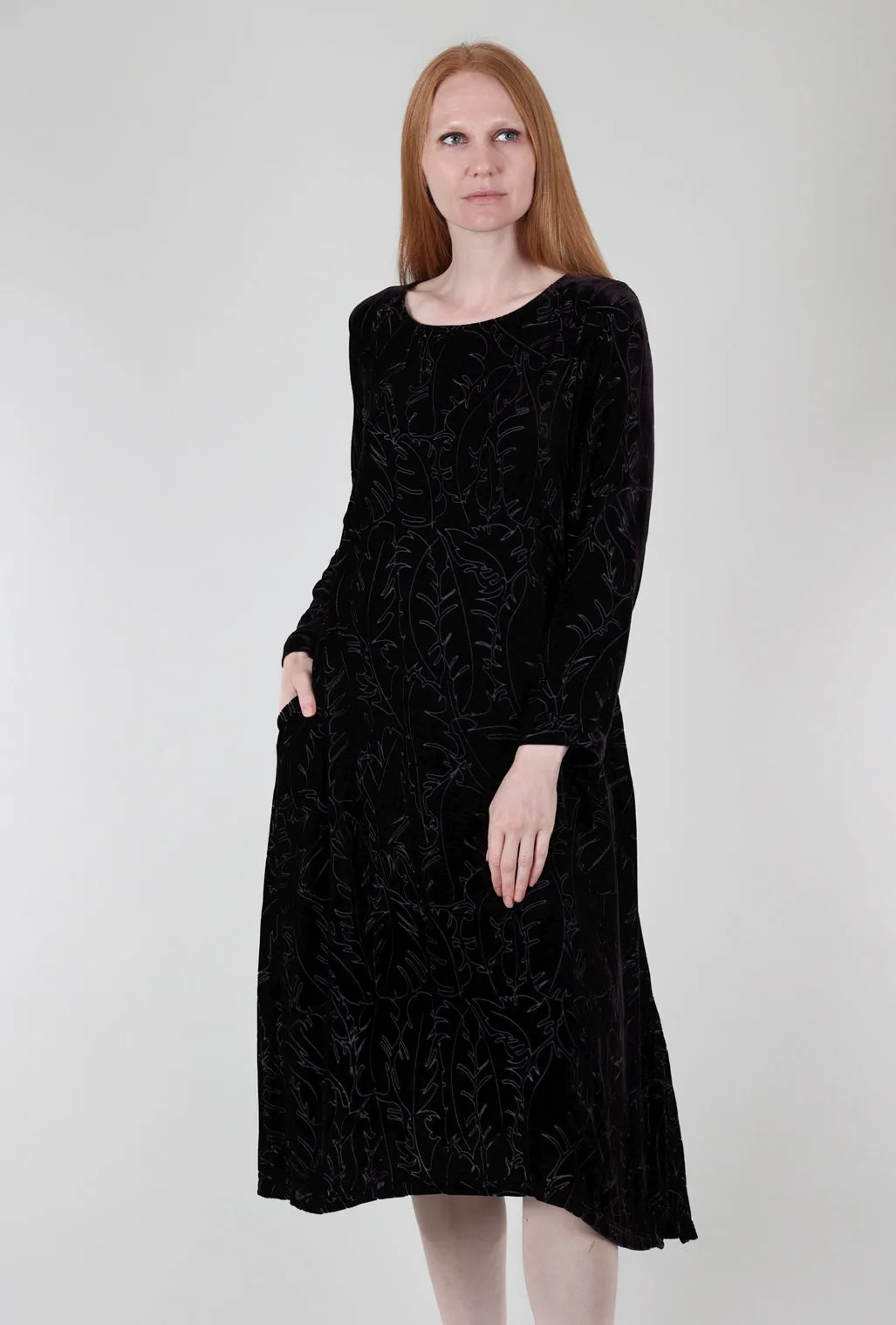 Velvet Burnout Ilene Dress, Black