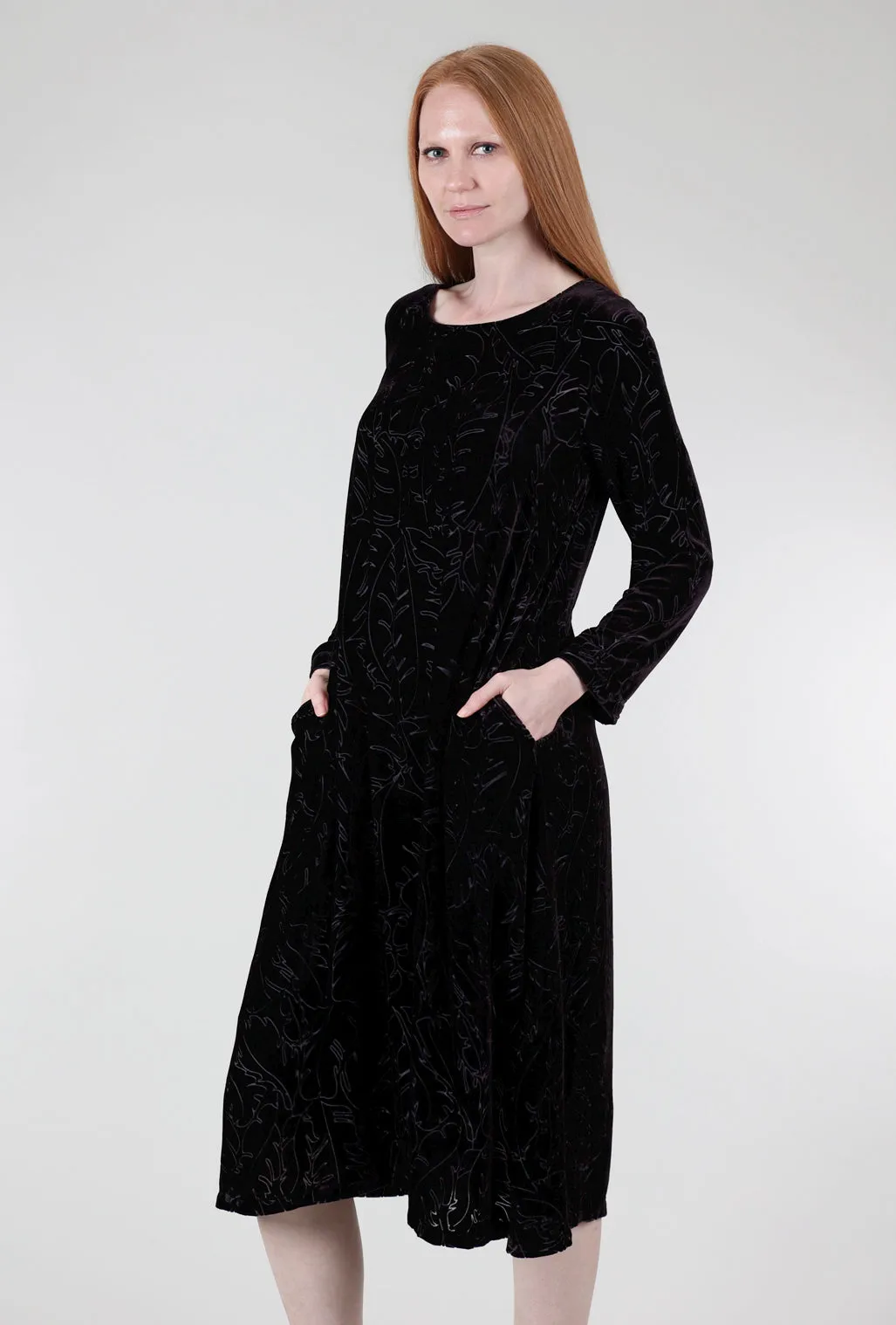 Velvet Burnout Ilene Dress, Black