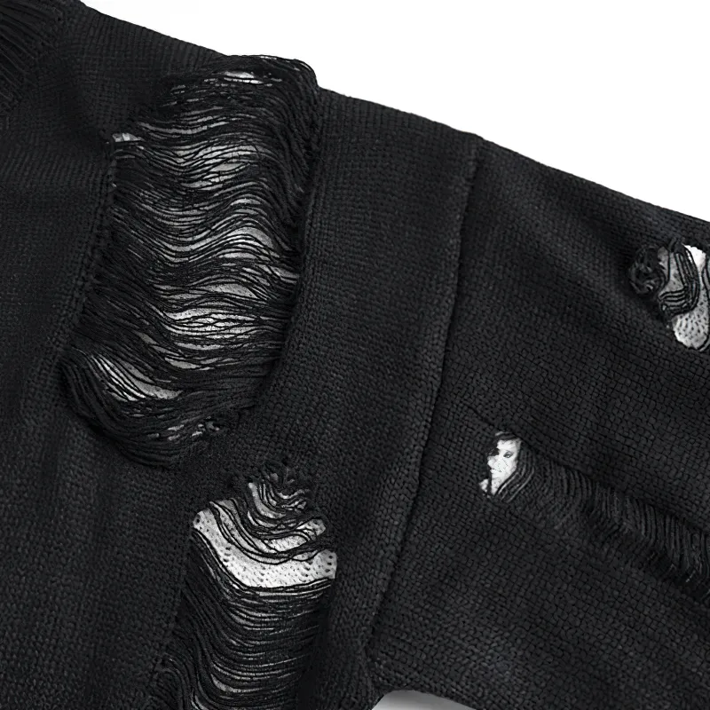 Vintage Beggar Hole Knitted Sweaters / Casual O-Neck Ripped Oversized Jumpers