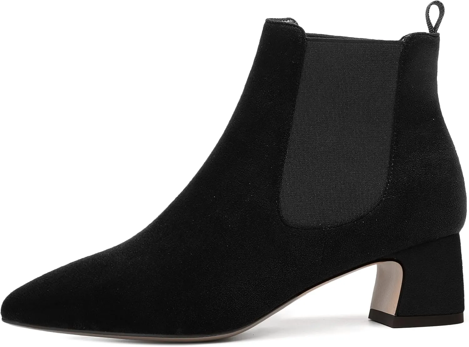 WAYDERNS Womens Suede Solid Dress Pointed Toe Bungee Evening Chunky Low Heel Ankle High Boots 2 Inch