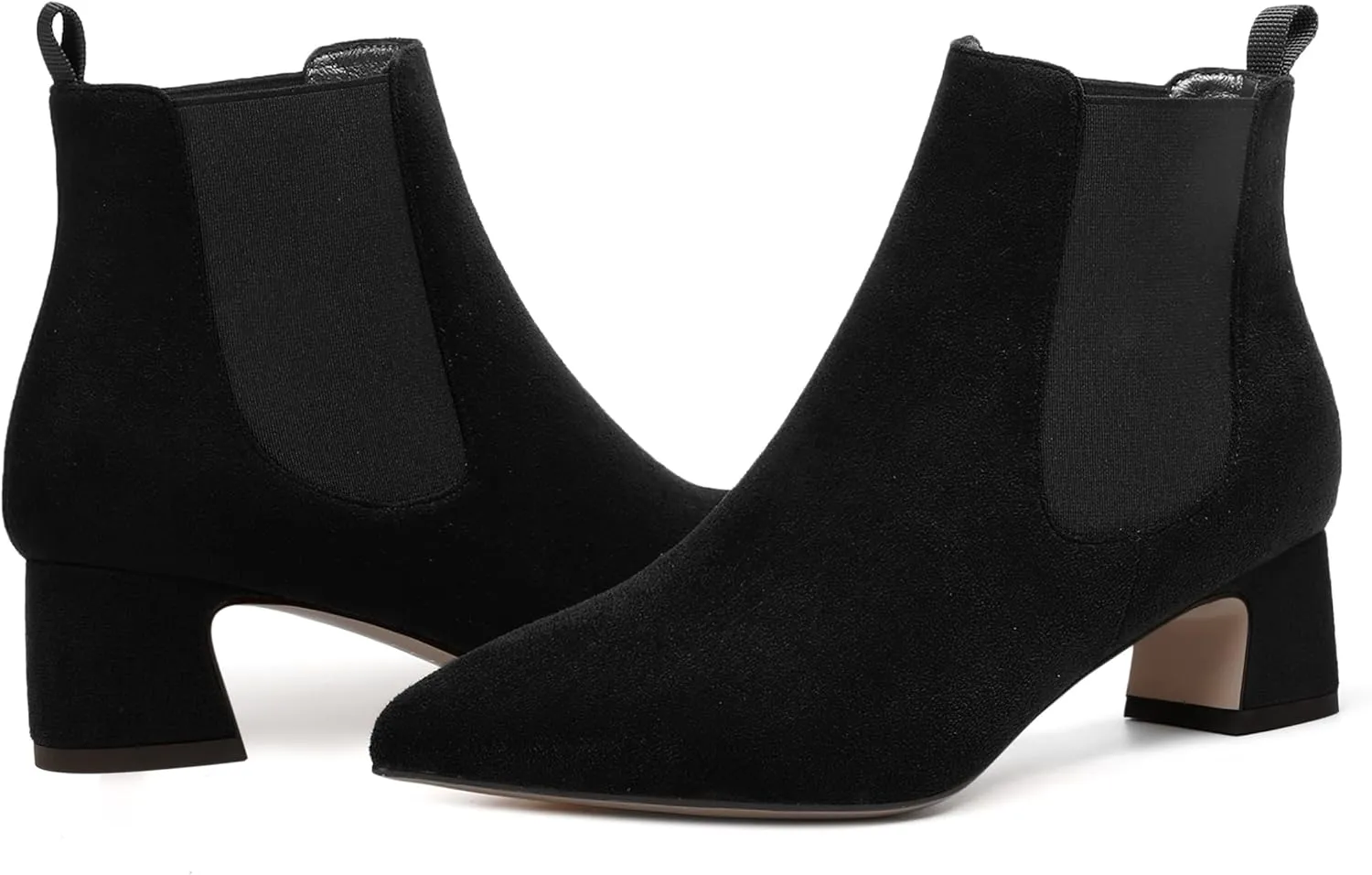 WAYDERNS Womens Suede Solid Dress Pointed Toe Bungee Evening Chunky Low Heel Ankle High Boots 2 Inch