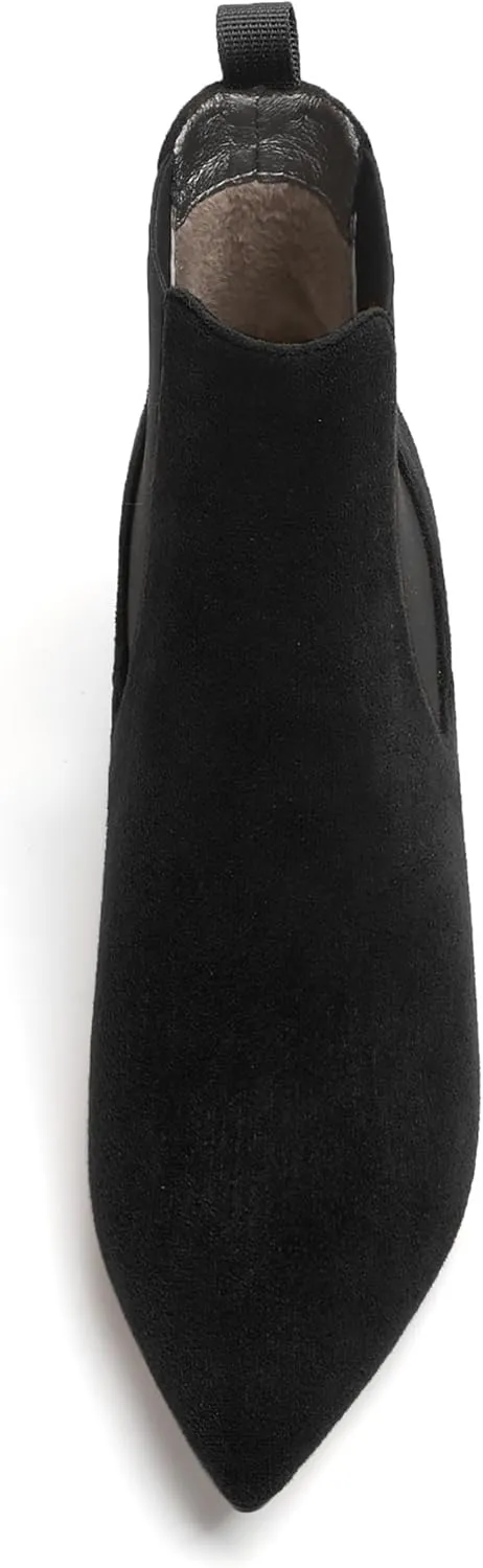 WAYDERNS Womens Suede Solid Dress Pointed Toe Bungee Evening Chunky Low Heel Ankle High Boots 2 Inch
