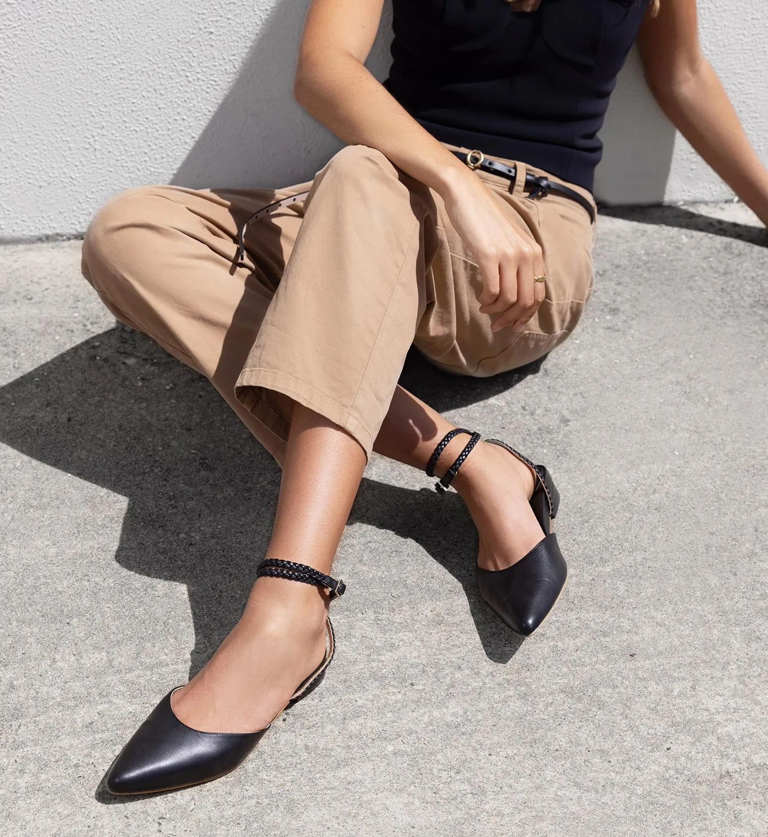 Weaver Black Leather Flats