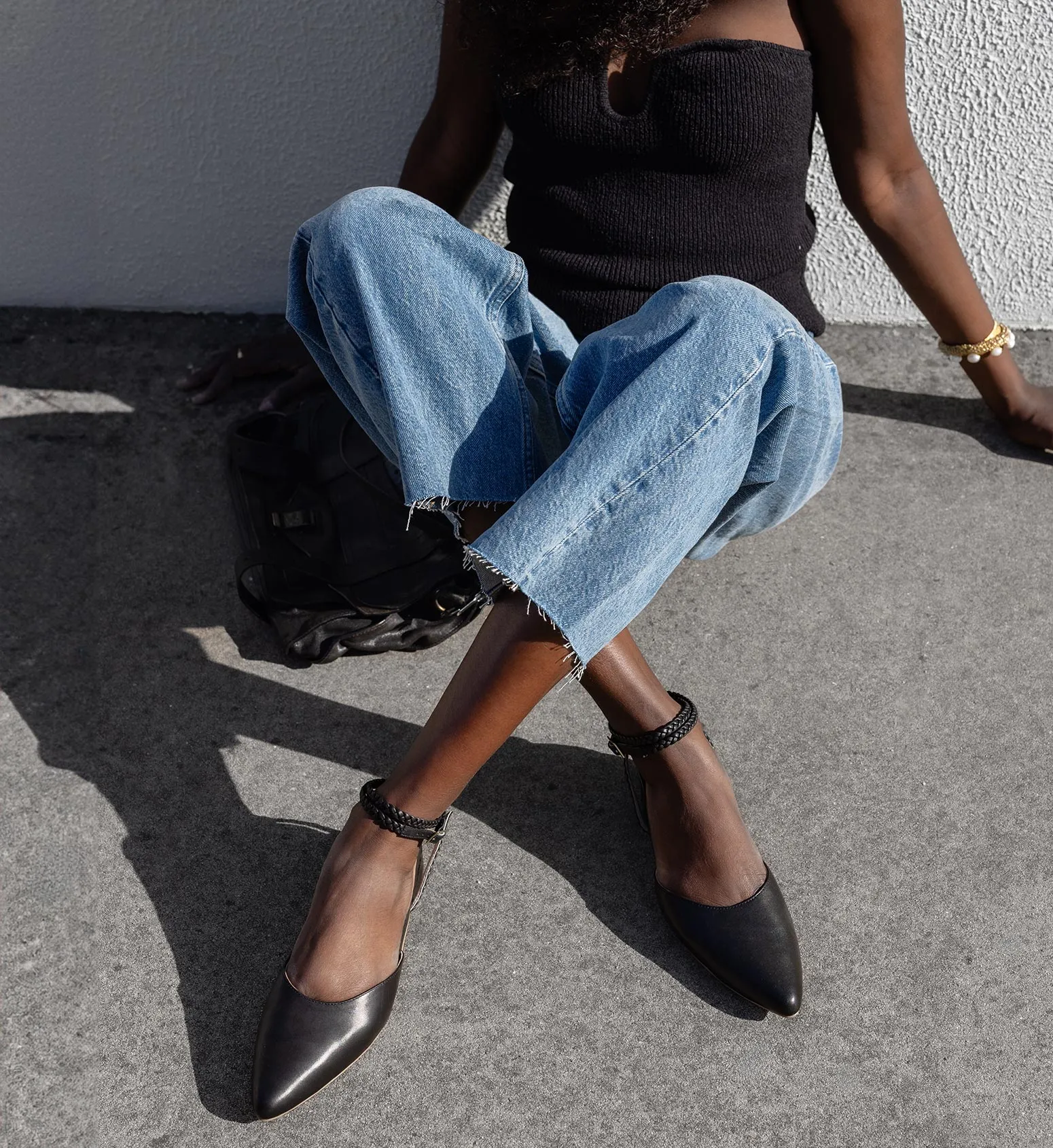 Weaver Black Leather Flats