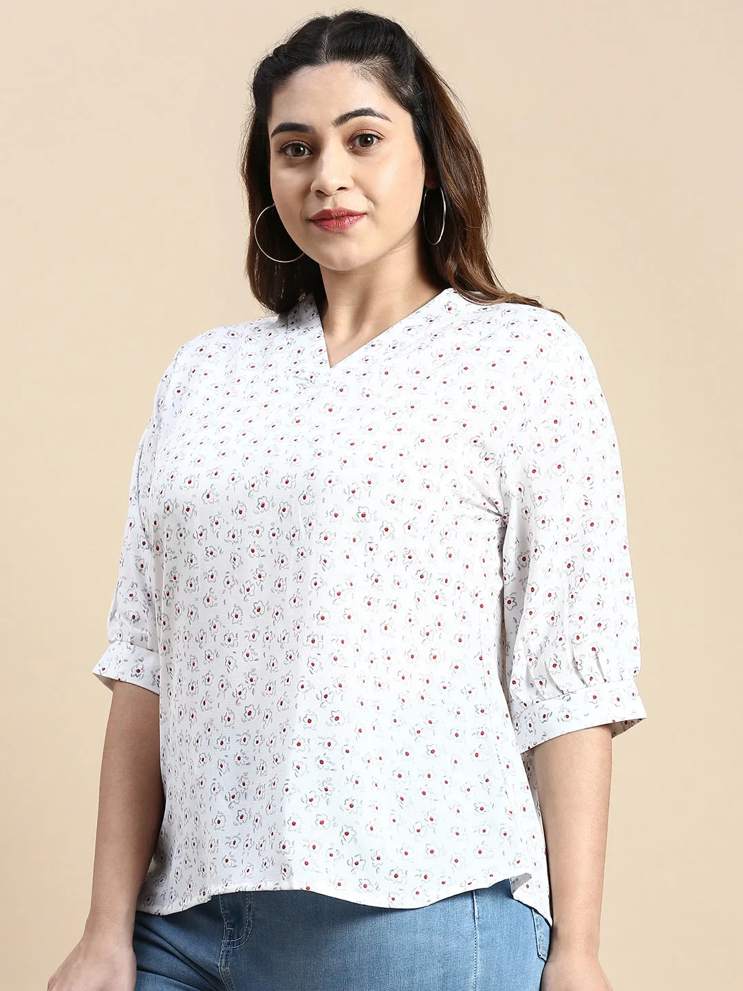 Women Floral White Top