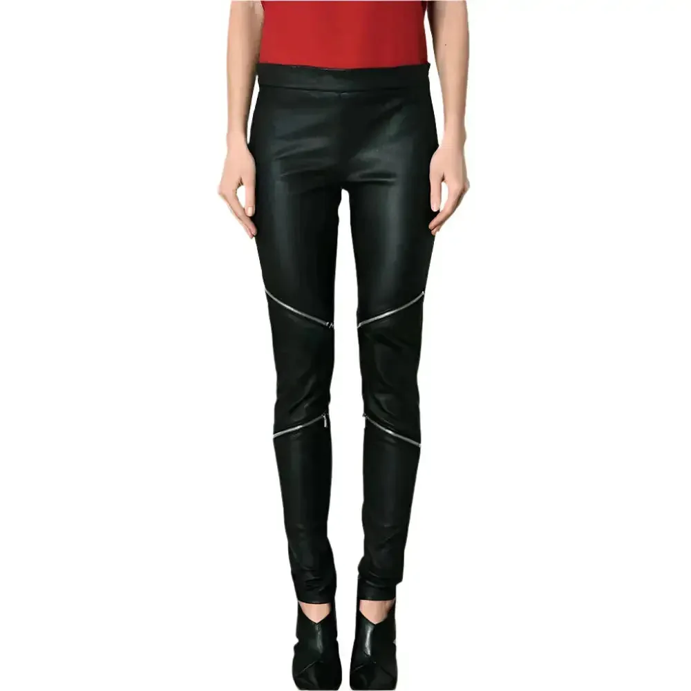 Women's Black Leather Skinny Pants - Stylish & Sleek Fit