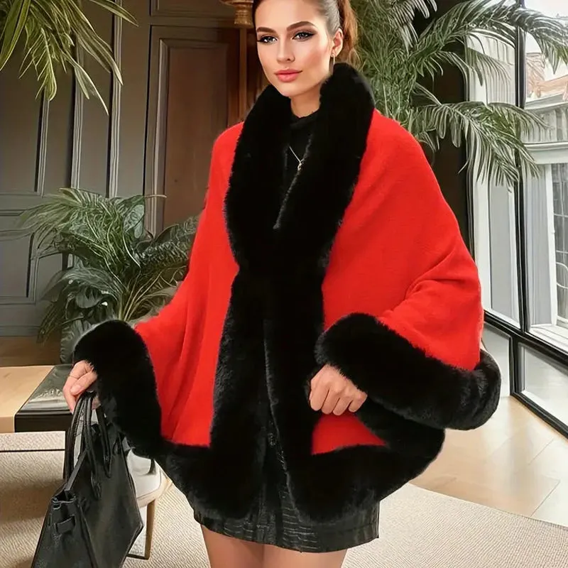 Women's Fluffy Poncho Shawl