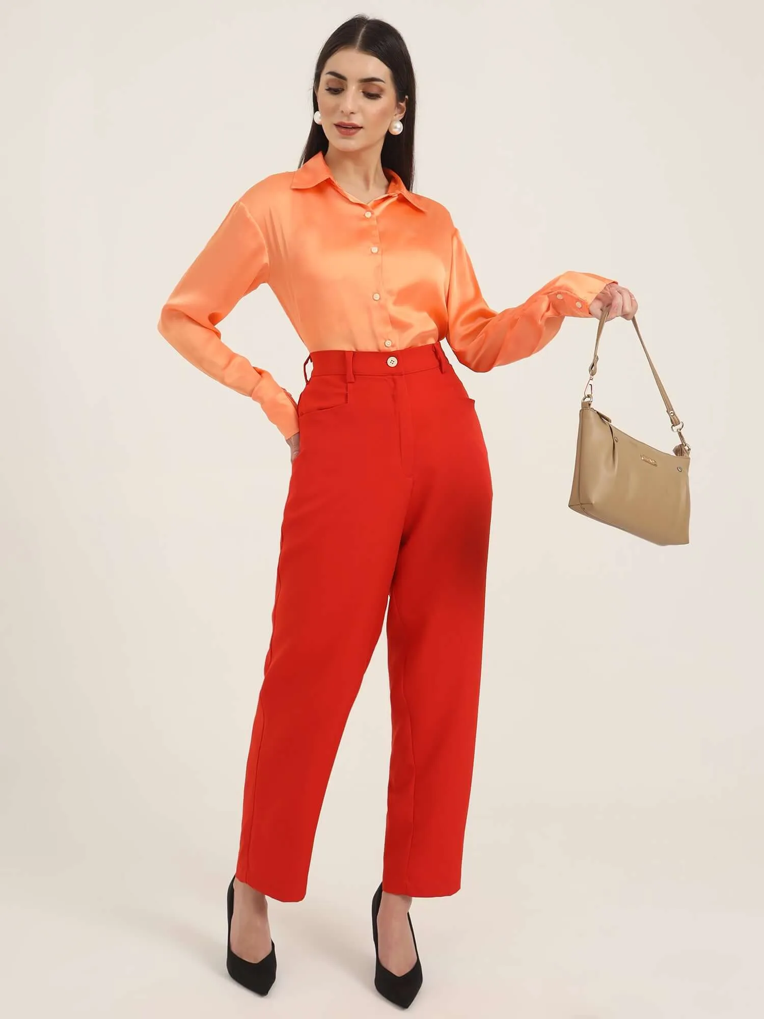 Women'S Luxury Banana Crepe Mars Red C Pant