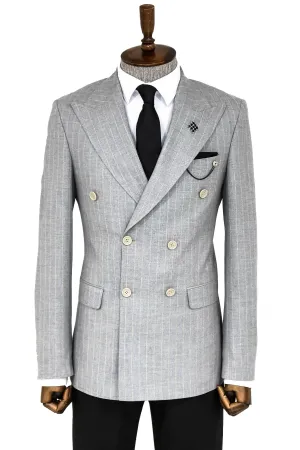 WSS Striped Double Breasted Grey Men Blazer  - Singen
