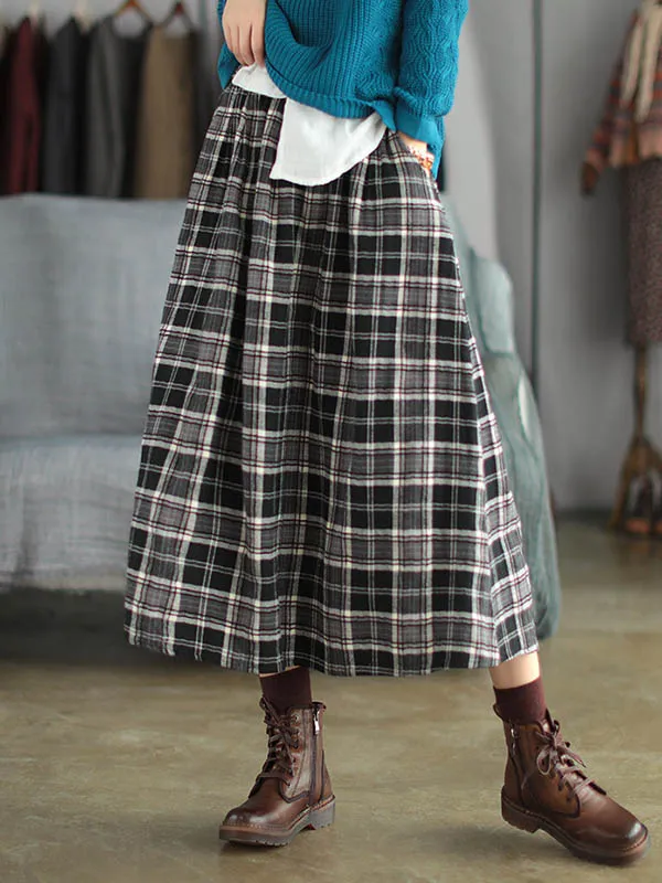 xakxx Artistic Retro Plaid A-Line Skirt