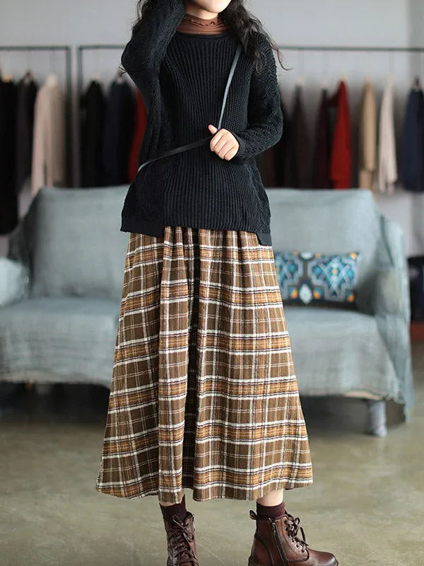 xakxx Artistic Retro Plaid A-Line Skirt