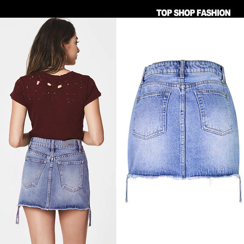 Zipper High Waist Packets Slim Short Denim Skirt