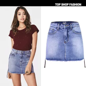 Zipper High Waist Packets Slim Short Denim Skirt
