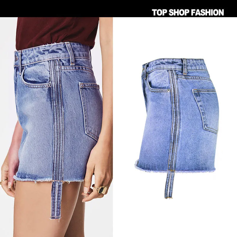 Zipper High Waist Packets Slim Short Denim Skirt