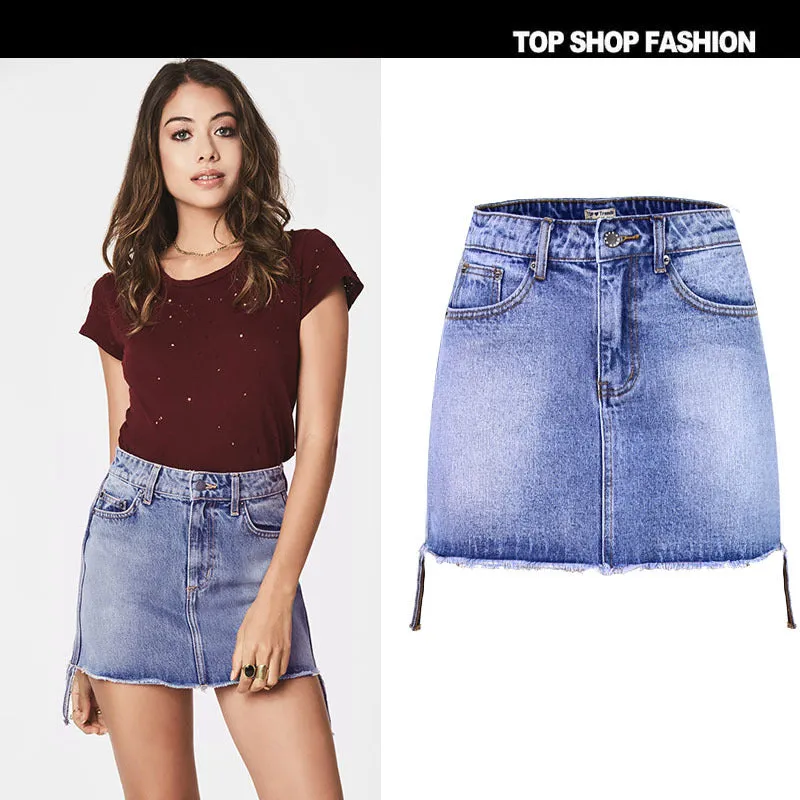 Zipper High Waist Packets Slim Short Denim Skirt
