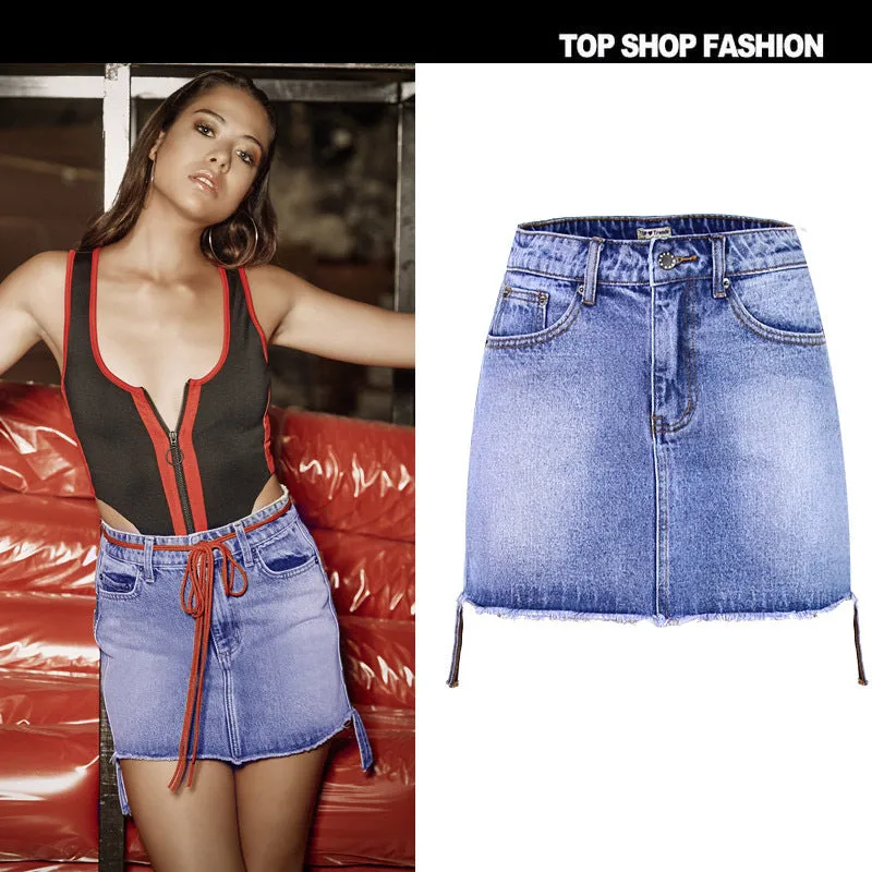 Zipper High Waist Packets Slim Short Denim Skirt
